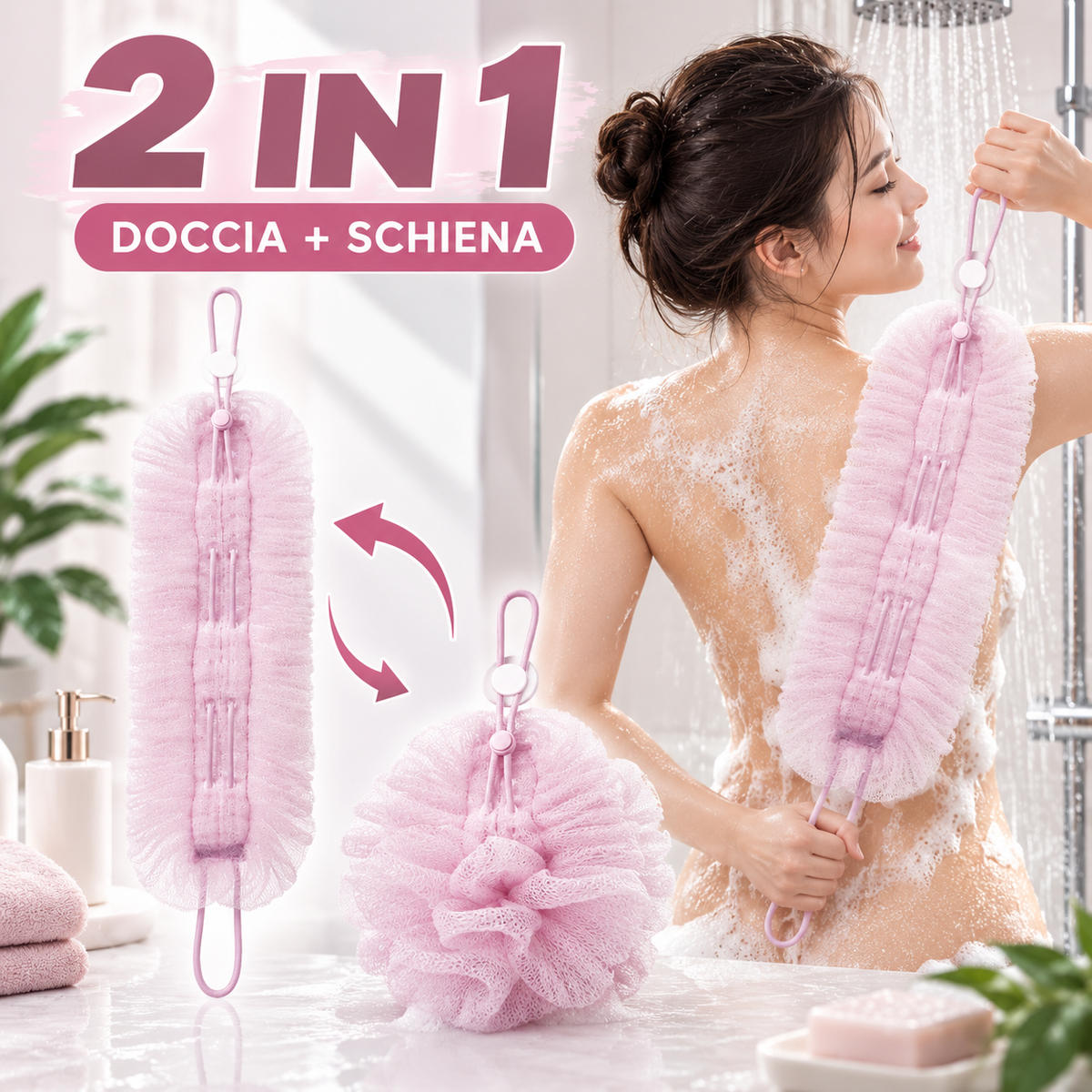 Set da bagno esfoliante: guanto da bagno, spugna e fascia esfoliante per la schiena.