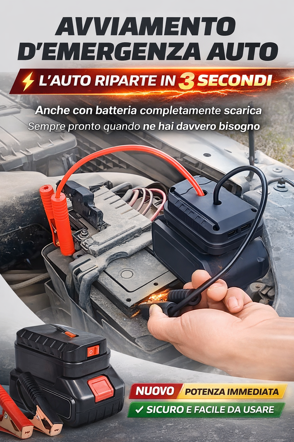 🚗 Avviatore di Emergenza per Batteria Auto ⚡