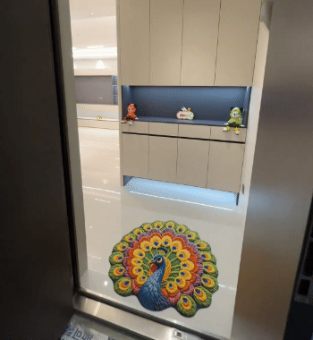 Tappeto Rotondo 3D Pavone e Fiori