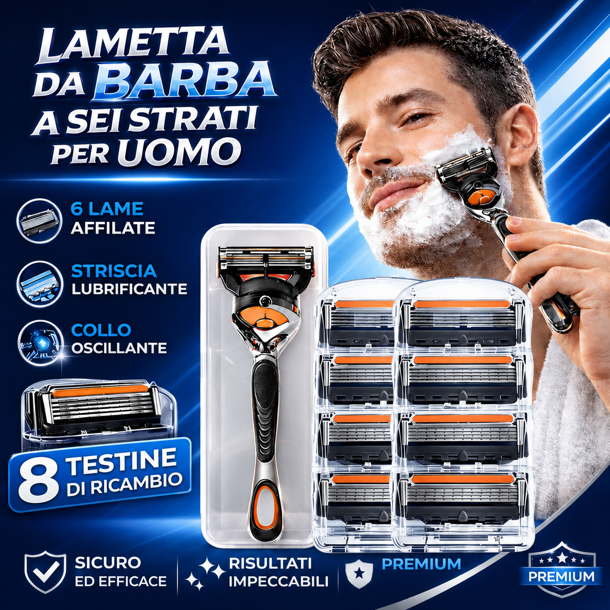 Lametta da barba a sei strati per uomo