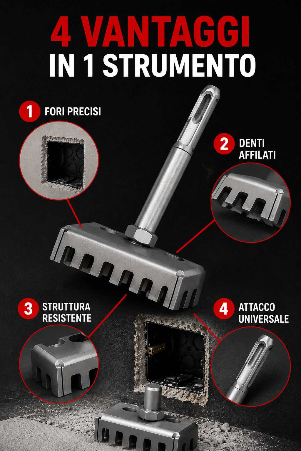 Fresa quadrata professionale per scasso muro, tracciatura tracce impianti elettrici e foro scatola 86