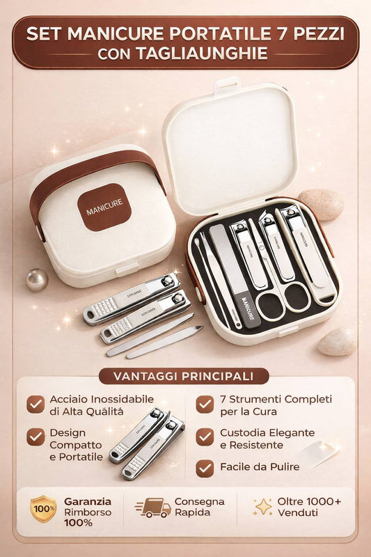 Set Manicure Portatile 7 Pezzi con Tagliaunghie