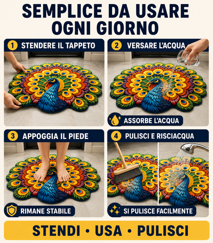 Tappeto Pavone 3D Antiscivolo 80×80 cm