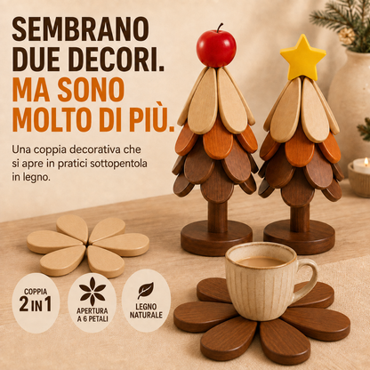Sottopentola decorativo 2 in 1 in legno a forma di albero di Natale