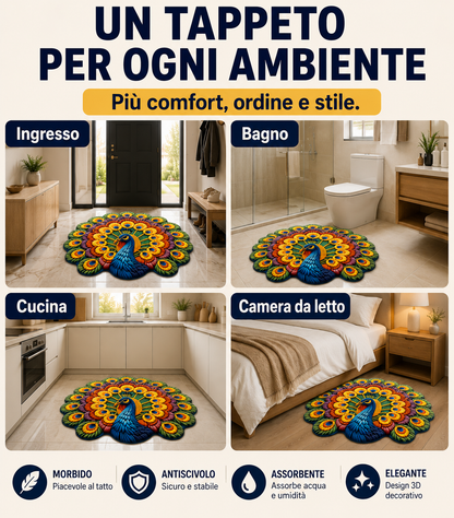 Tappeto Pavone 3D Antiscivolo 80×80 cm