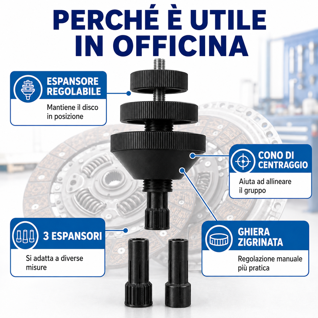 Centratore per Disco Frizione – 3 Espansori Intercambiabili