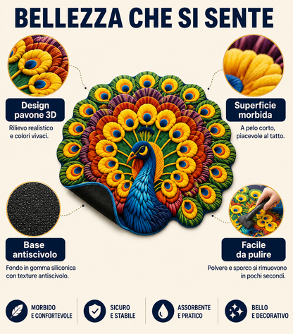 Tappeto Pavone 3D Antiscivolo 80×80 cm