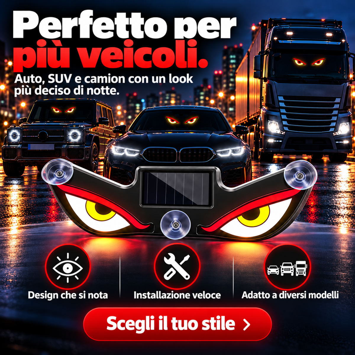 Devil Eyes LED – Luce Decorativa Solare per Auto