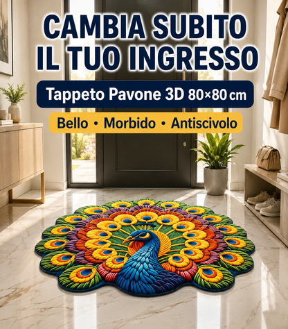 Tappeto Pavone 3D Antiscivolo 80×80 cm