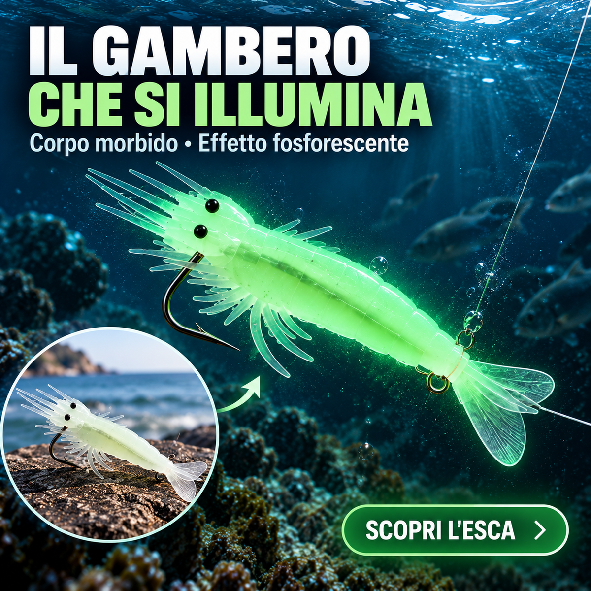 Esca Gambero Morbida Fosforescente – Movimento Realistico