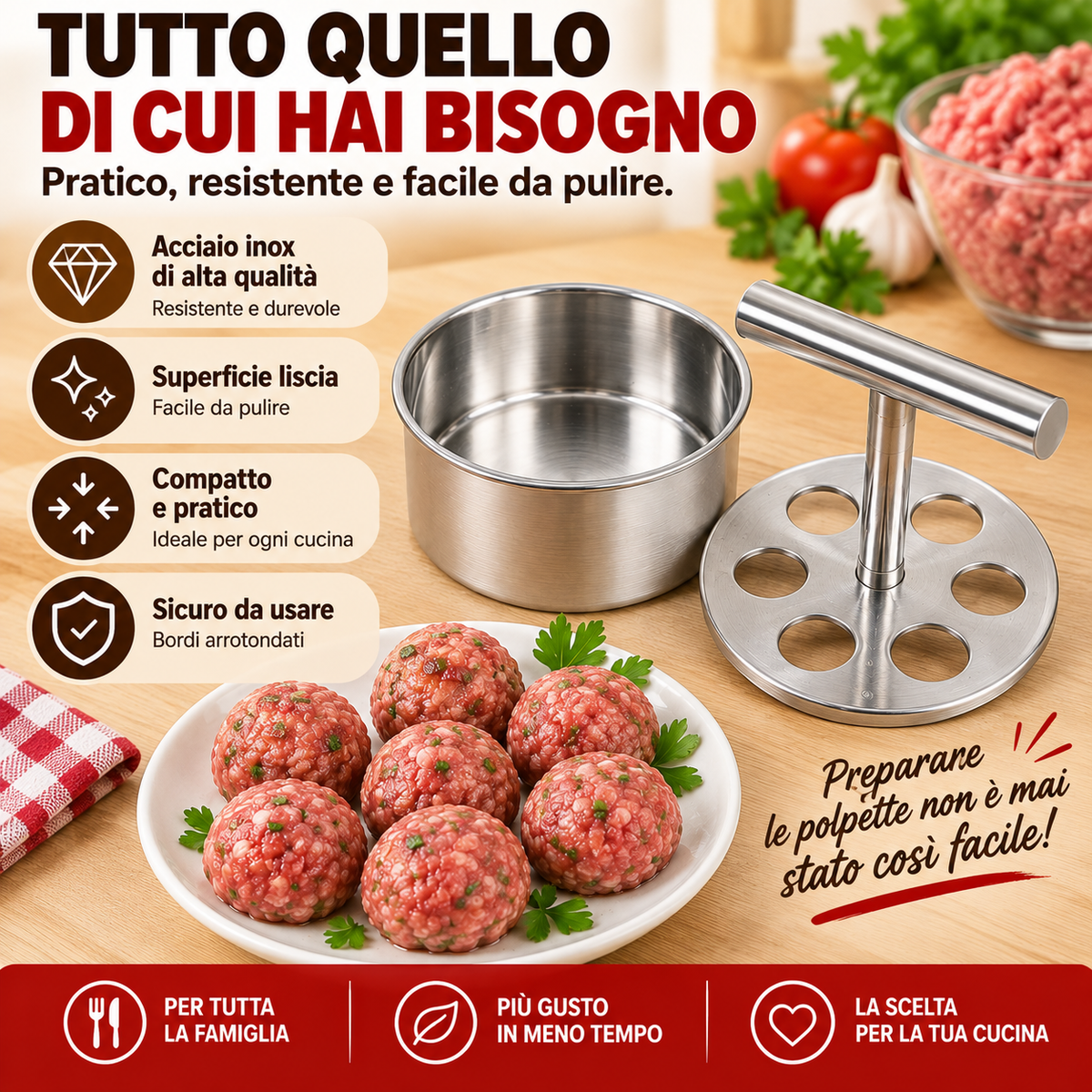 Stampo per Polpette in Acciaio Inox – 6 Polpette in un Colpo!