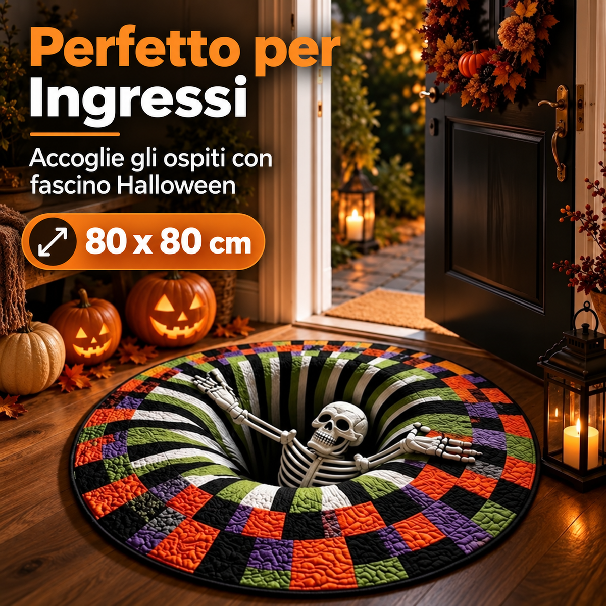 Tappeto Halloween 3D – Effetto Voragine con Scheletro