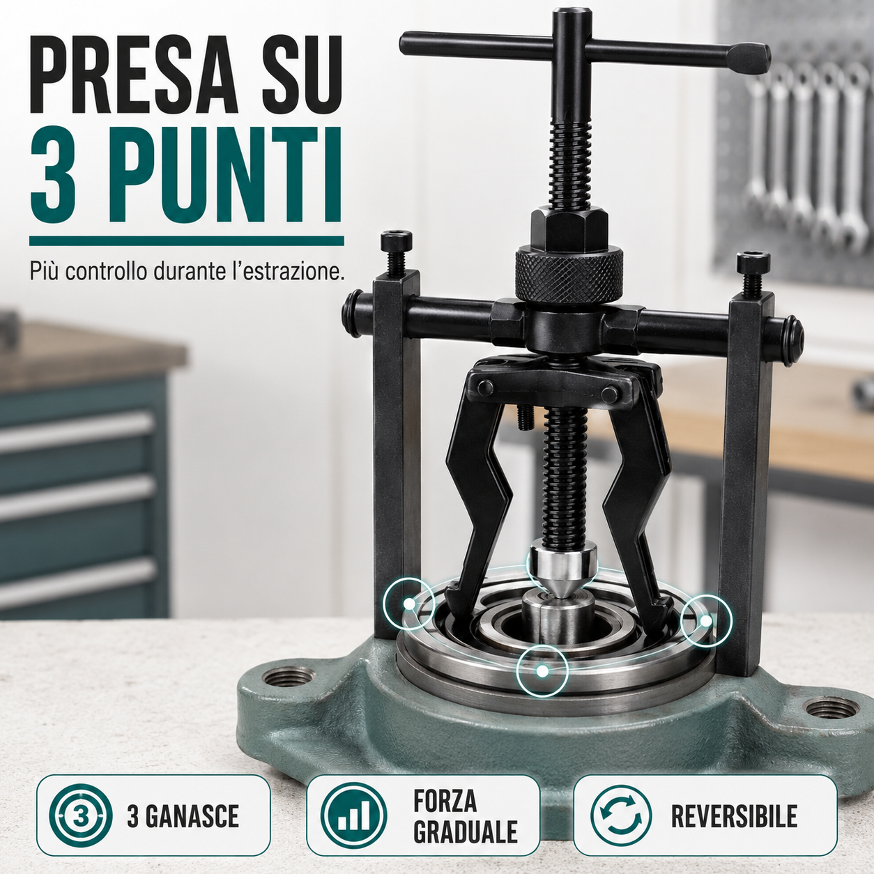 Estrattore Professionale a 3 Ganasce Reversibili per Cuscinetti