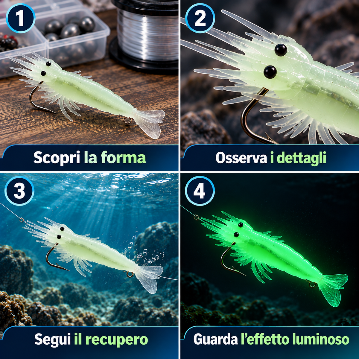 Esca Gambero Morbida Fosforescente – Movimento Realistico