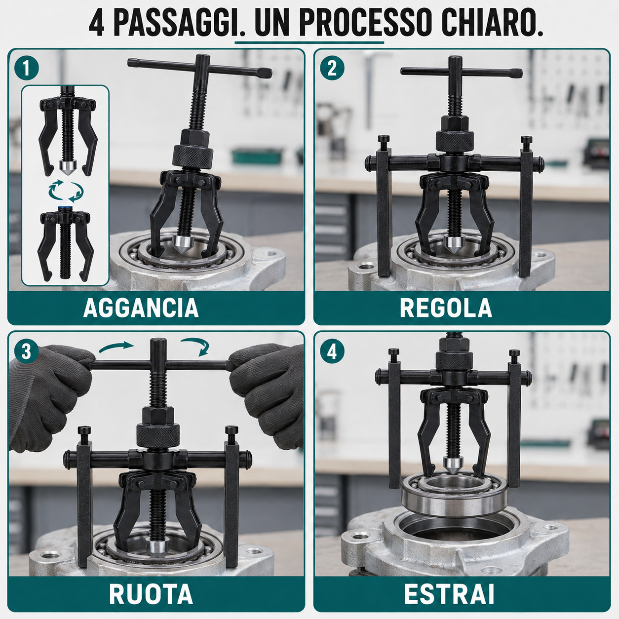 Estrattore Professionale a 3 Ganasce Reversibili per Cuscinetti