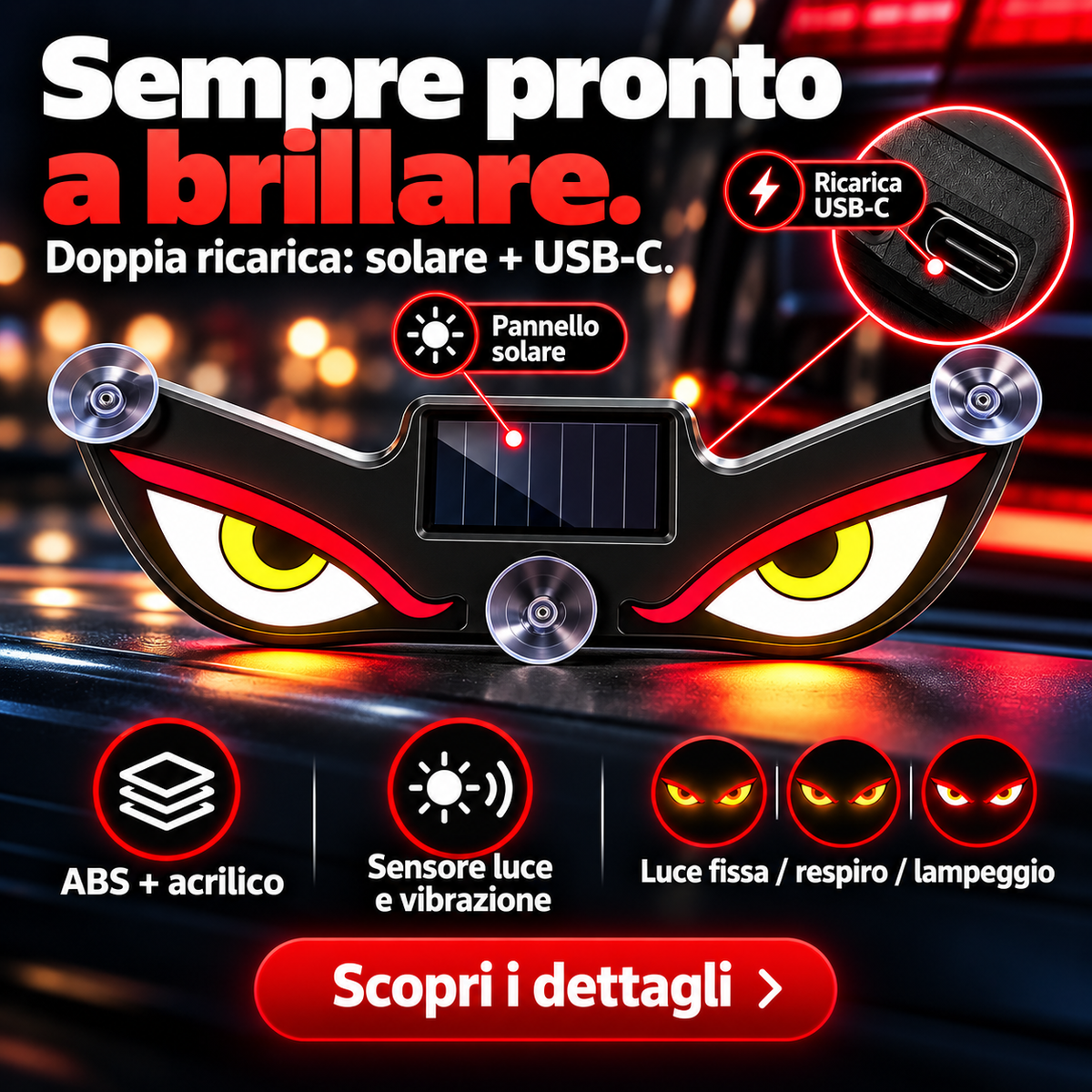Devil Eyes LED – Luce Decorativa Solare per Auto