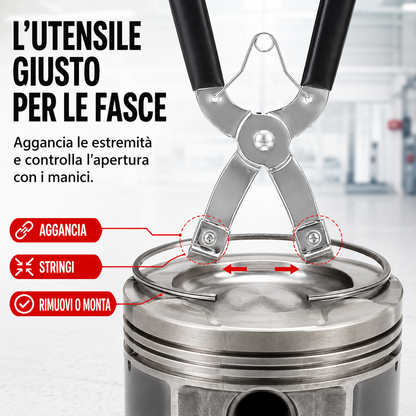 Pinza per Montaggio e Rimozione Fasce Elastiche del Pistone