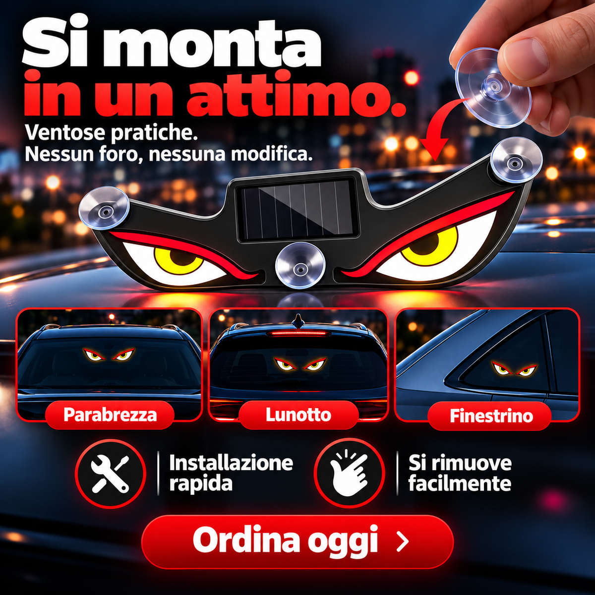 Devil Eyes LED – Luce Decorativa Solare per Auto