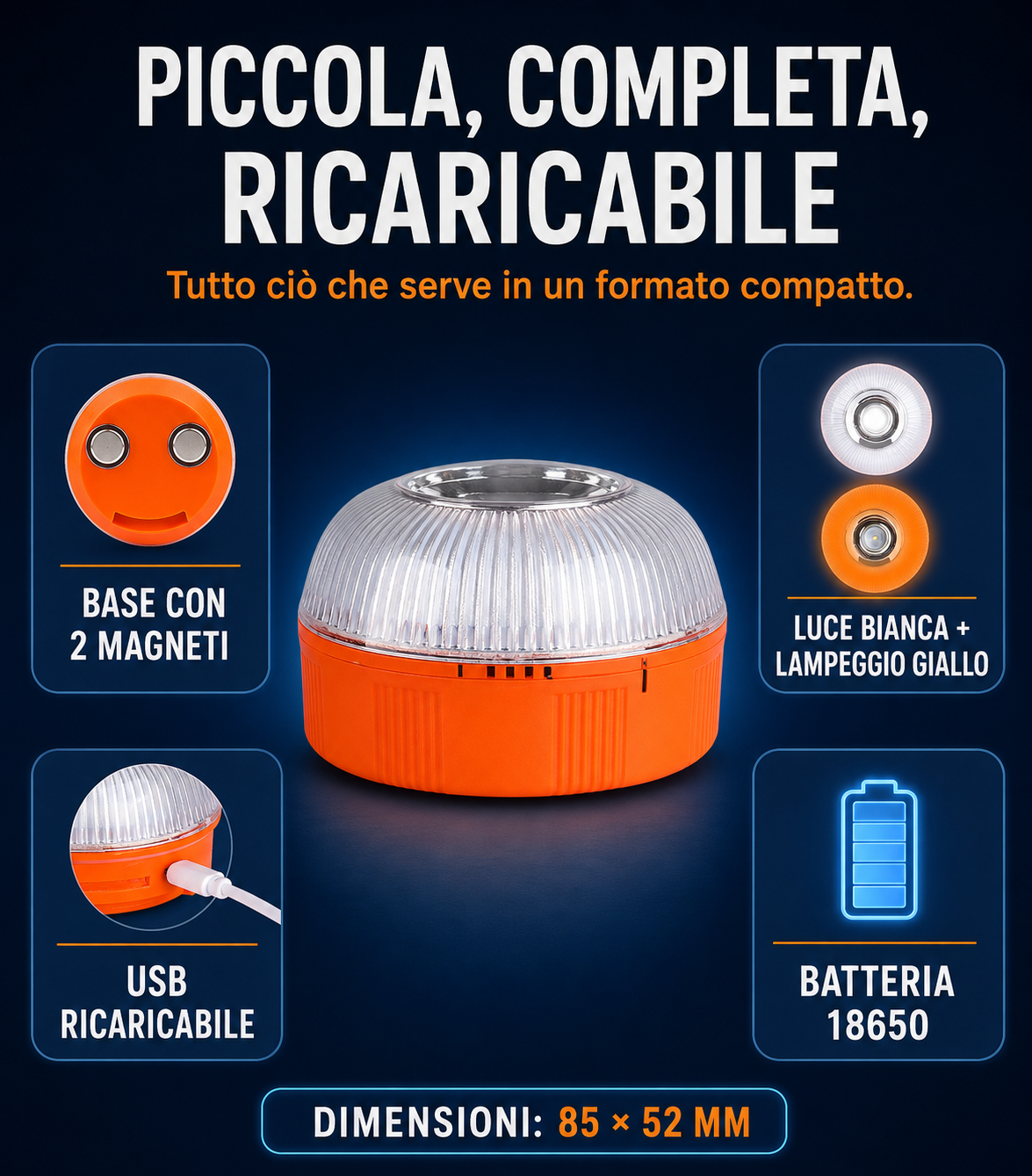 Luce LED Magnetica di Emergenza Ricaricabile