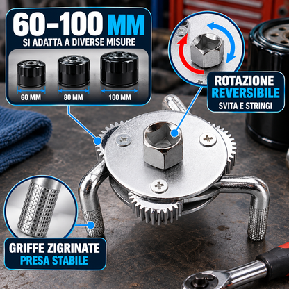 🔥 ESTRATTORE FILTRO OLIO 3 GRIFFE 60–100 MM