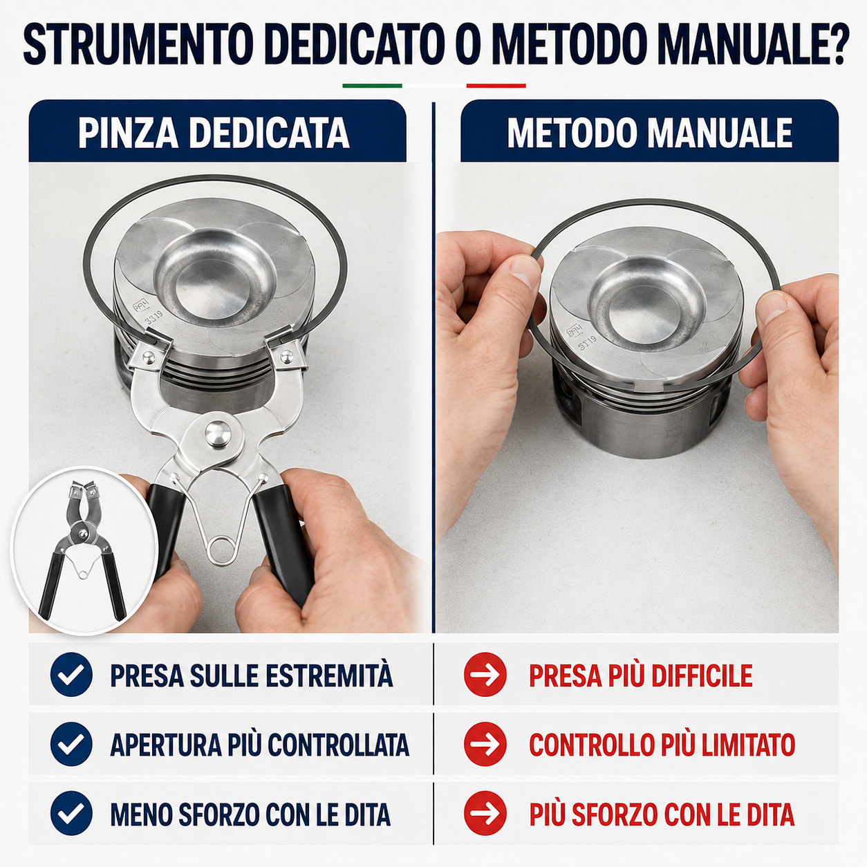 Pinza per Montaggio e Rimozione Fasce Elastiche del Pistone
