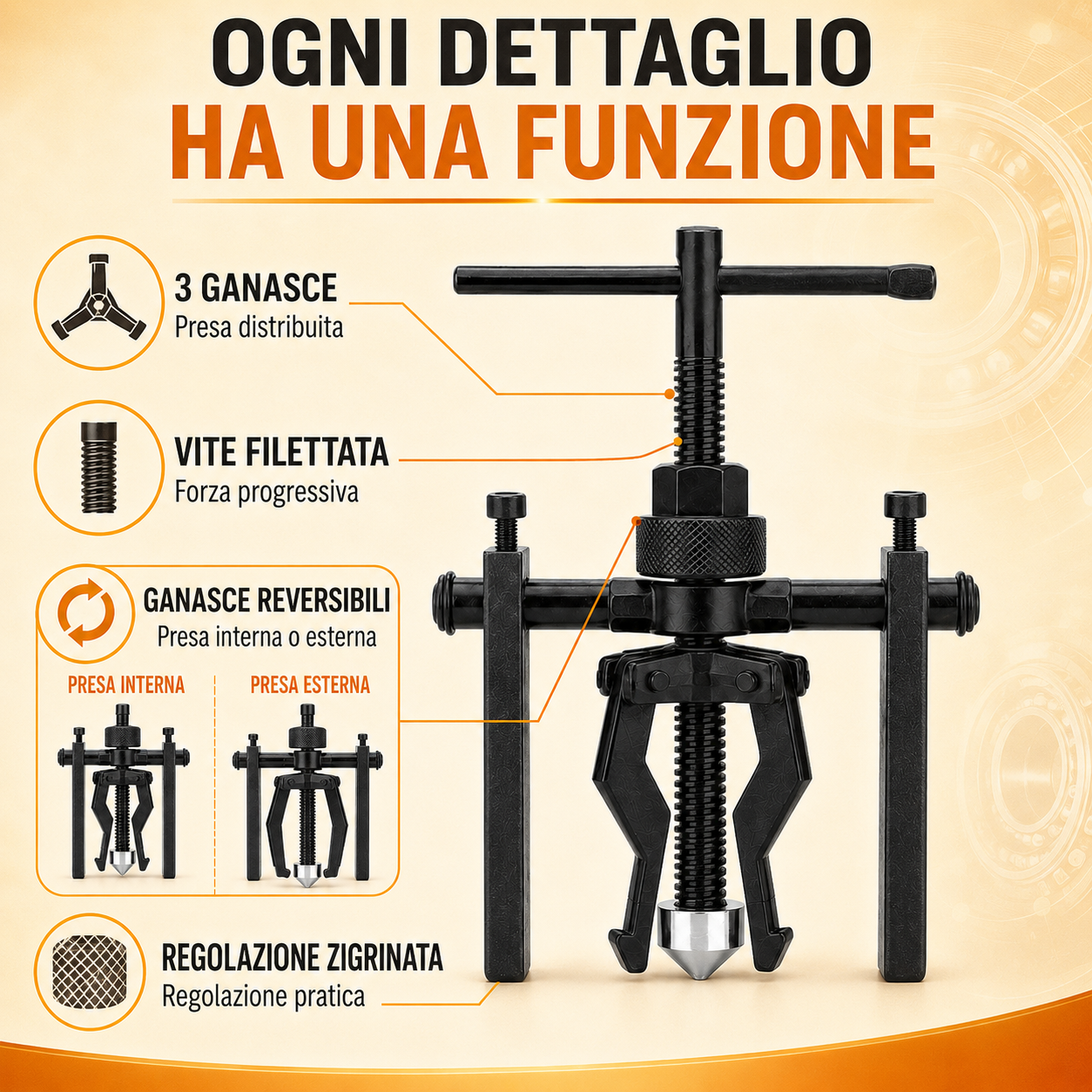 Estrattore Professionale a 3 Ganasce Reversibili per Cuscinetti