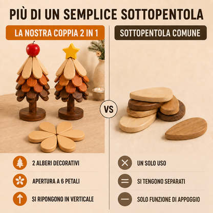 Sottopentola decorativo 2 in 1 in legno a forma di albero di Natale