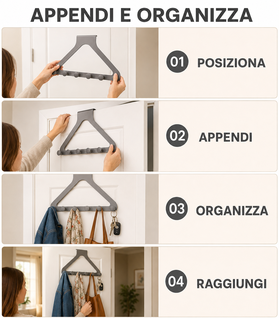 Appendiabiti da porta a 6 ganci