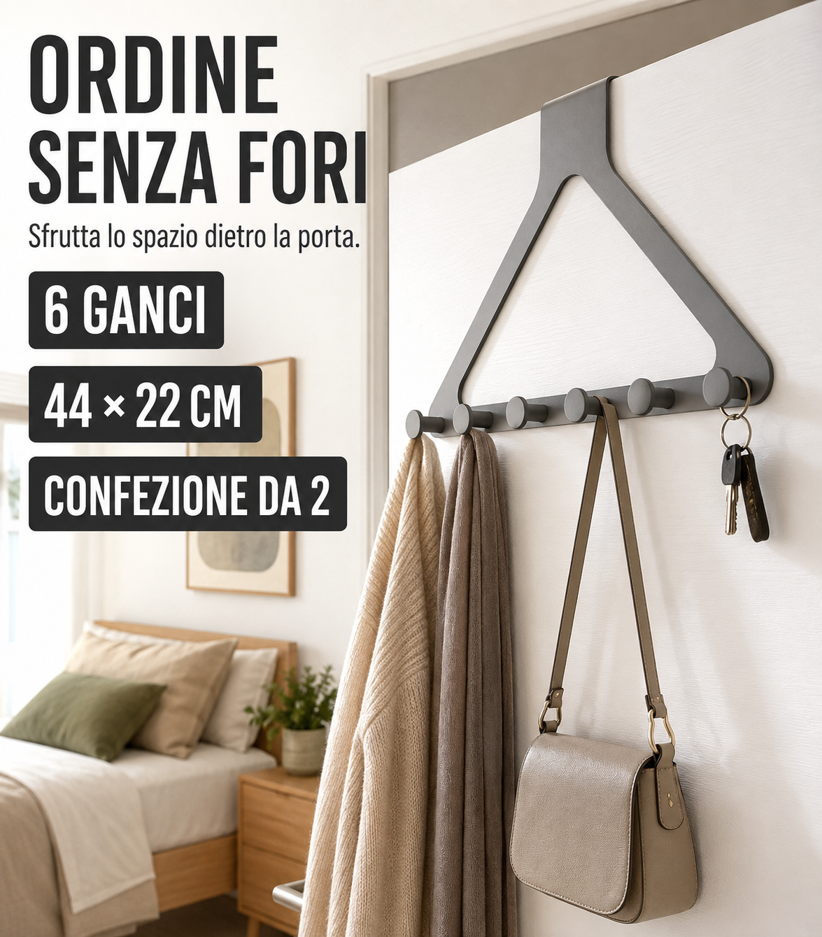 Appendiabiti da porta a 6 ganci