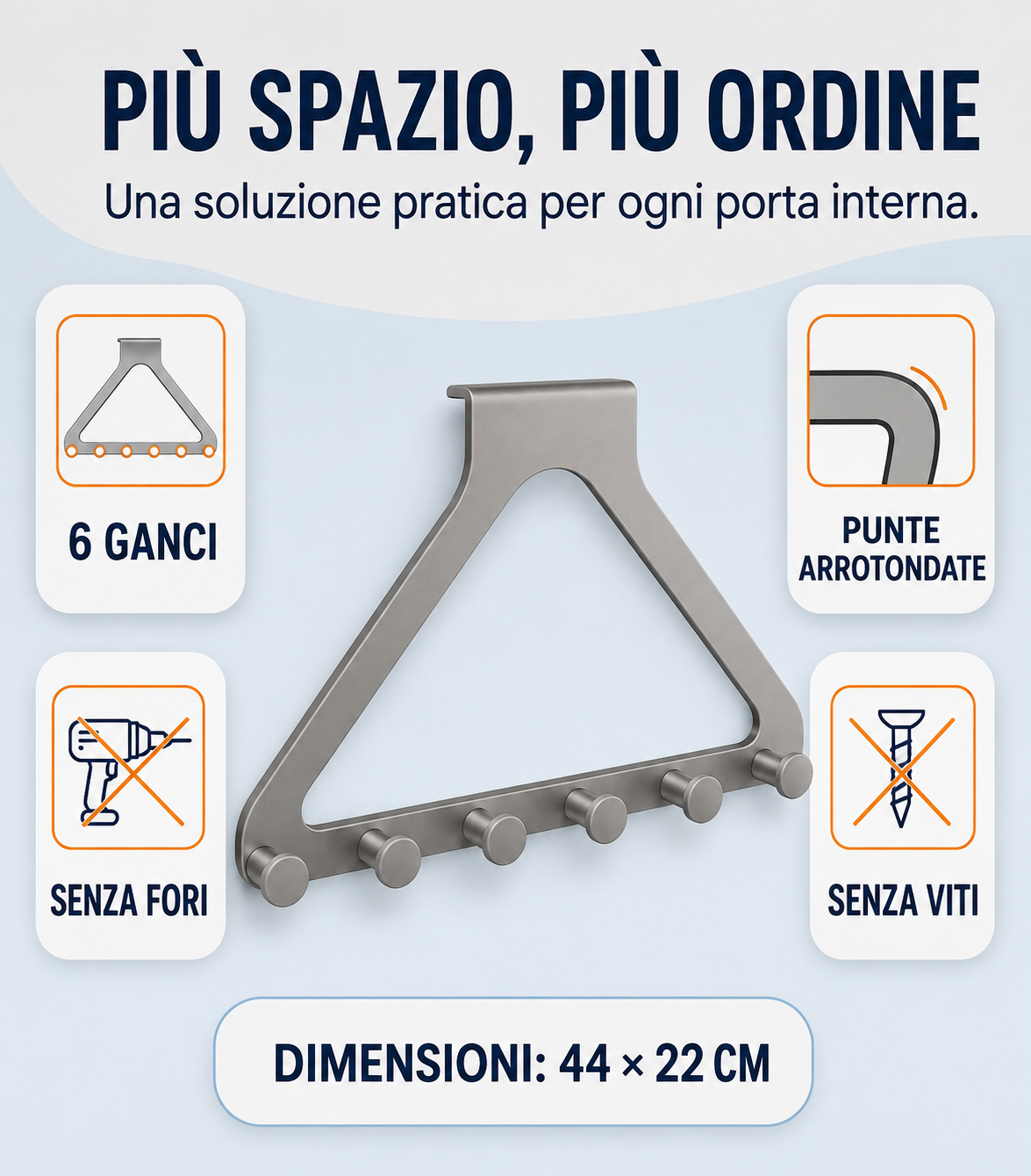 Appendiabiti da porta a 6 ganci