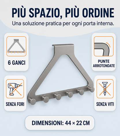 Appendiabiti da porta a 6 ganci