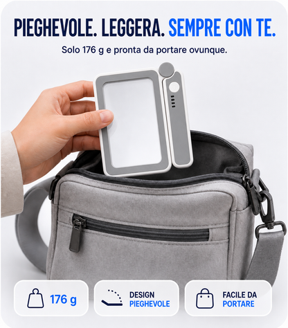 Lente d’ingrandimento rettangolare pieghevole Sosile con 10 LED e controllo touch
