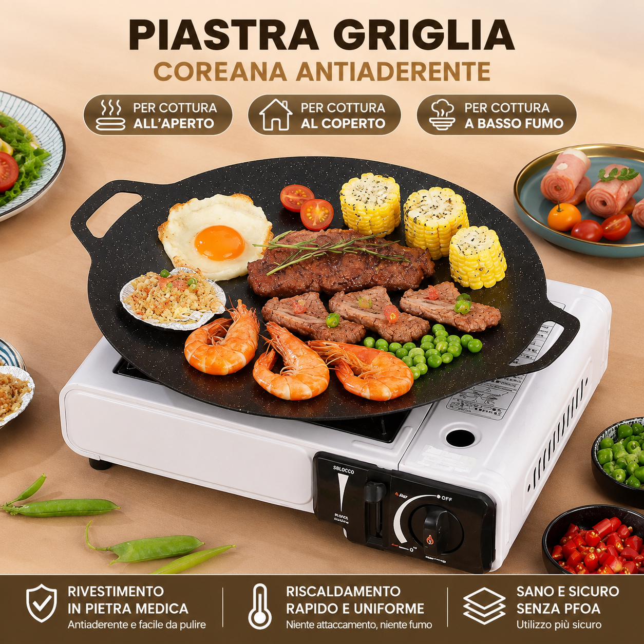 Bistecchiera In Ghisa Coreana Antiaderente Per Ogni Fornello