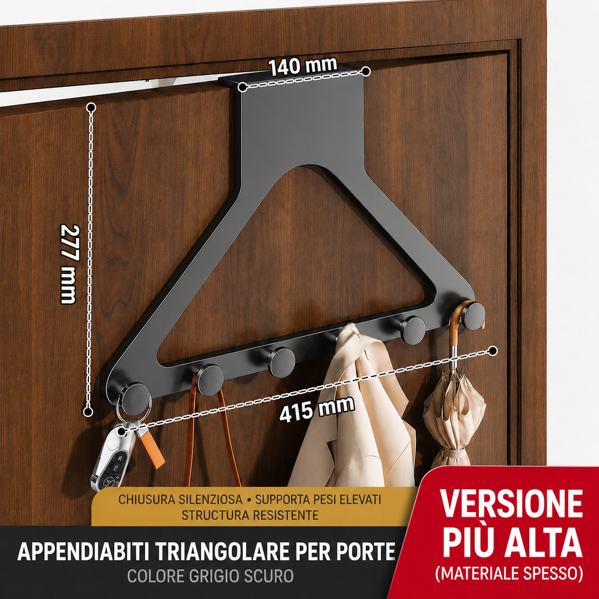 Appendiabiti Dietro Porta Senza Fori Alta Capacità di Carico