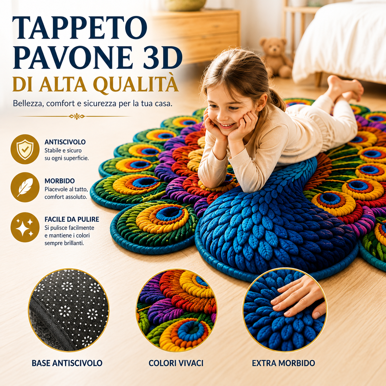 Tappeto Pavone 3D Premium
