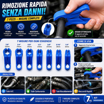 Strumento di Sgancio Rapido per Tubi Auto A/C, Carburante e Riscaldamento – Kit Universale 7 Misure